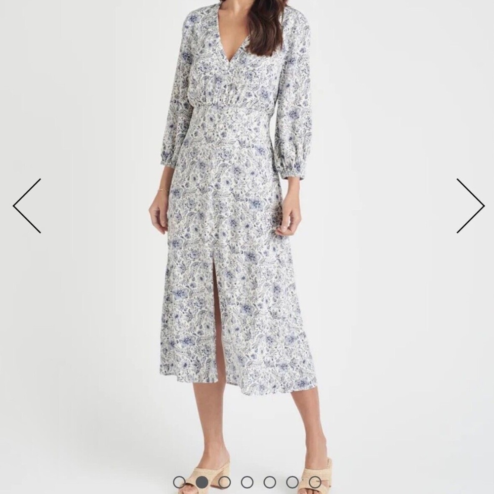 NEW Splendid x Cella Jane Midi Floral Dress Size L Large Blue White NWT